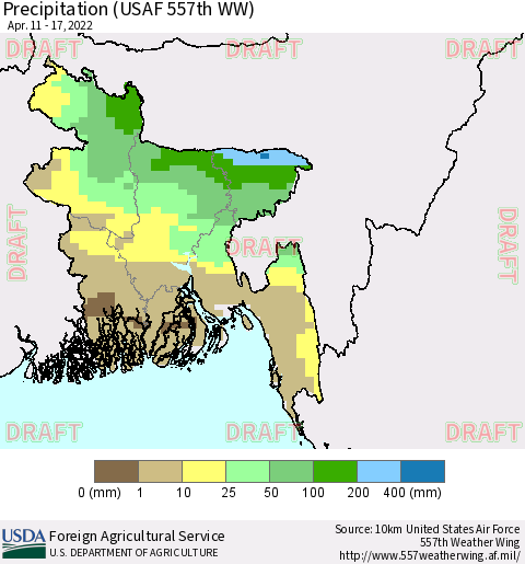 Bangladesh Precipitation (USAF 557th WW) Thematic Map For 4/11/2022 - 4/17/2022