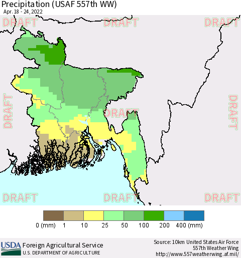 Bangladesh Precipitation (USAF 557th WW) Thematic Map For 4/18/2022 - 4/24/2022