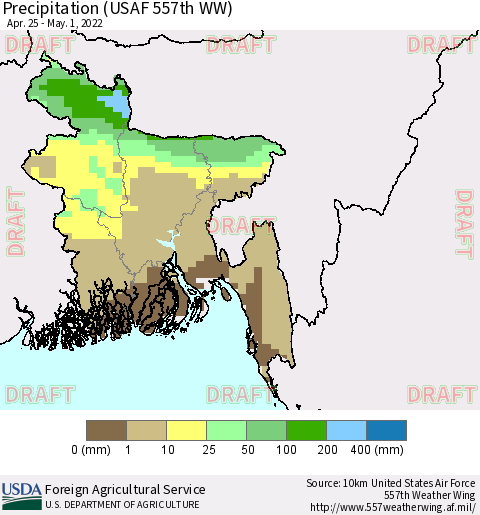 Bangladesh Precipitation (USAF 557th WW) Thematic Map For 4/25/2022 - 5/1/2022
