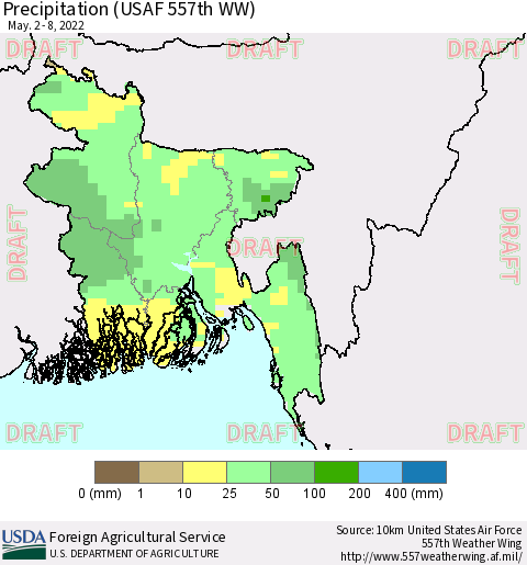 Bangladesh Precipitation (USAF 557th WW) Thematic Map For 5/2/2022 - 5/8/2022