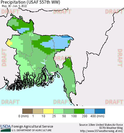 Bangladesh Precipitation (USAF 557th WW) Thematic Map For 5/30/2022 - 6/5/2022