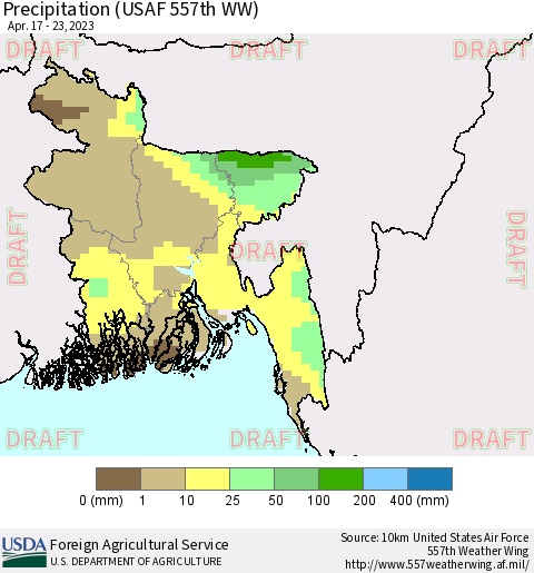 Bangladesh Precipitation (USAF 557th WW) Thematic Map For 4/17/2023 - 4/23/2023