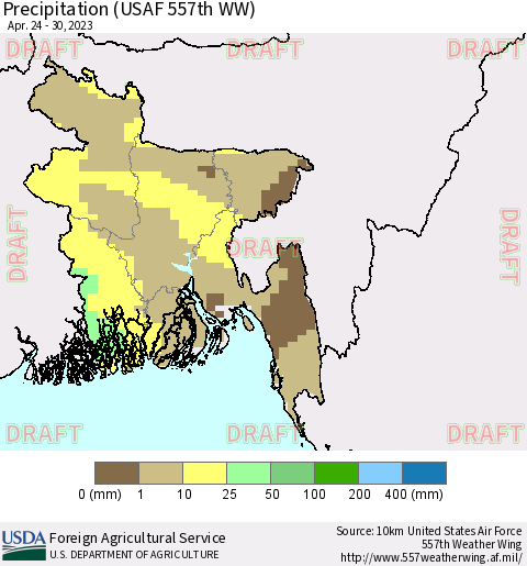 Bangladesh Precipitation (USAF 557th WW) Thematic Map For 4/24/2023 - 4/30/2023