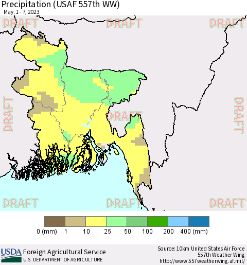 Bangladesh Precipitation (USAF 557th WW) Thematic Map For 5/1/2023 - 5/7/2023