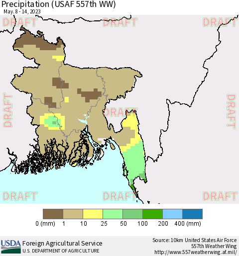 Bangladesh Precipitation (USAF 557th WW) Thematic Map For 5/8/2023 - 5/14/2023