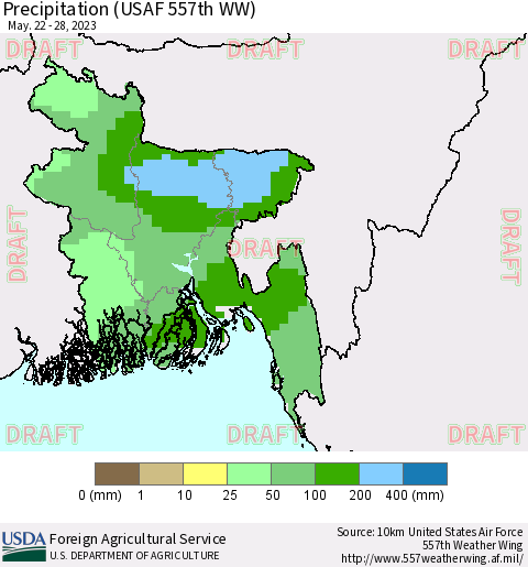 Bangladesh Precipitation (USAF 557th WW) Thematic Map For 5/22/2023 - 5/28/2023