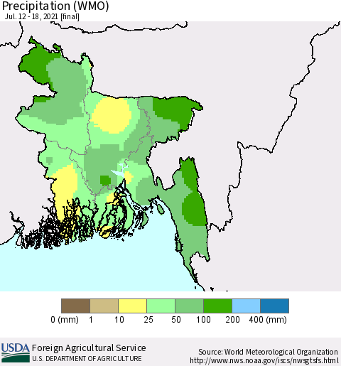 Bangladesh Precipitation (WMO) Thematic Map For 7/12/2021 - 7/18/2021
