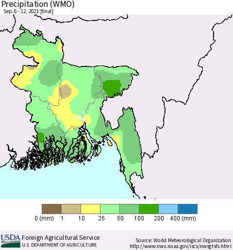 Bangladesh Precipitation (WMO) Thematic Map For 9/6/2021 - 9/12/2021