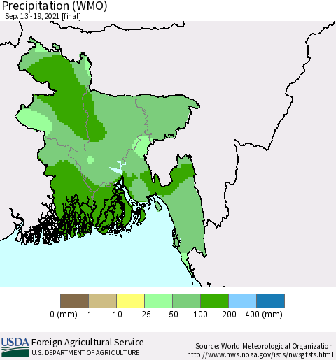 Bangladesh Precipitation (WMO) Thematic Map For 9/13/2021 - 9/19/2021