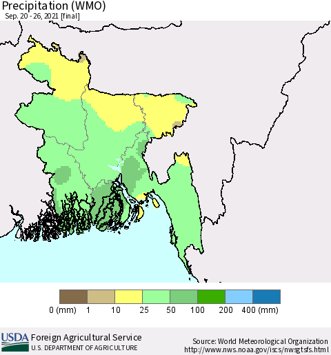 Bangladesh Precipitation (WMO) Thematic Map For 9/20/2021 - 9/26/2021