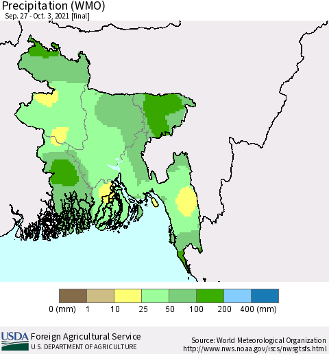 Bangladesh Precipitation (WMO) Thematic Map For 9/27/2021 - 10/3/2021