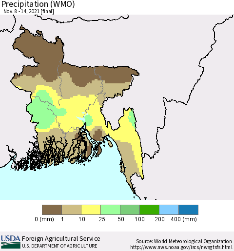 Bangladesh Precipitation (WMO) Thematic Map For 11/8/2021 - 11/14/2021