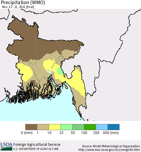 Bangladesh Precipitation (WMO) Thematic Map For 11/15/2021 - 11/21/2021