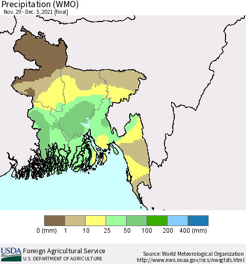 Bangladesh Precipitation (WMO) Thematic Map For 11/29/2021 - 12/5/2021