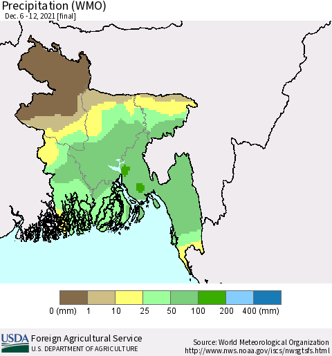 Bangladesh Precipitation (WMO) Thematic Map For 12/6/2021 - 12/12/2021