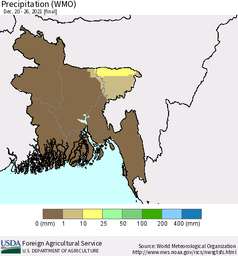 Bangladesh Precipitation (WMO) Thematic Map For 12/20/2021 - 12/26/2021