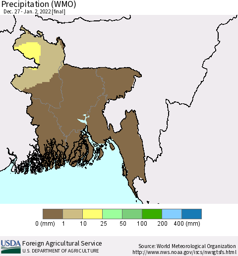 Bangladesh Precipitation (WMO) Thematic Map For 12/27/2021 - 1/2/2022