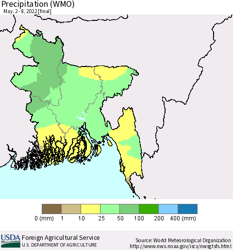 Bangladesh Precipitation (WMO) Thematic Map For 5/2/2022 - 5/8/2022