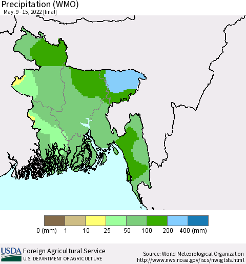 Bangladesh Precipitation (WMO) Thematic Map For 5/9/2022 - 5/15/2022