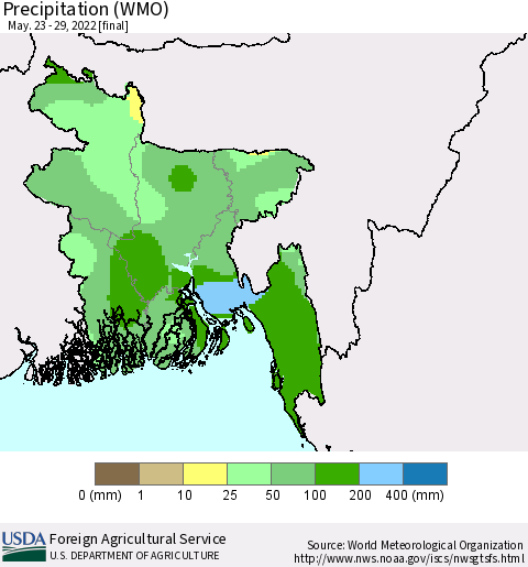 Bangladesh Precipitation (WMO) Thematic Map For 5/23/2022 - 5/29/2022