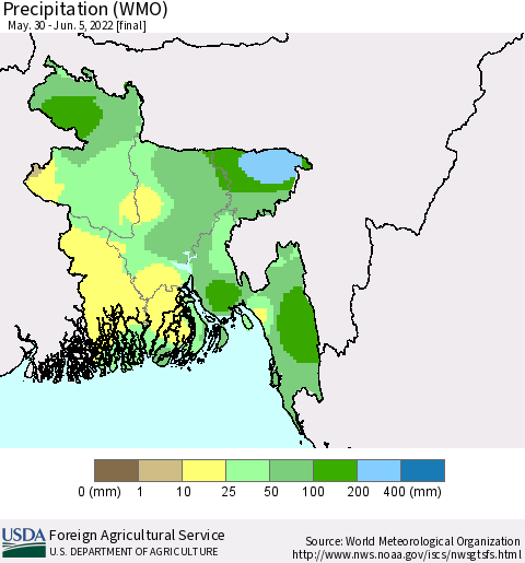 Bangladesh Precipitation (WMO) Thematic Map For 5/30/2022 - 6/5/2022