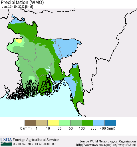 Bangladesh Precipitation (WMO) Thematic Map For 6/13/2022 - 6/19/2022
