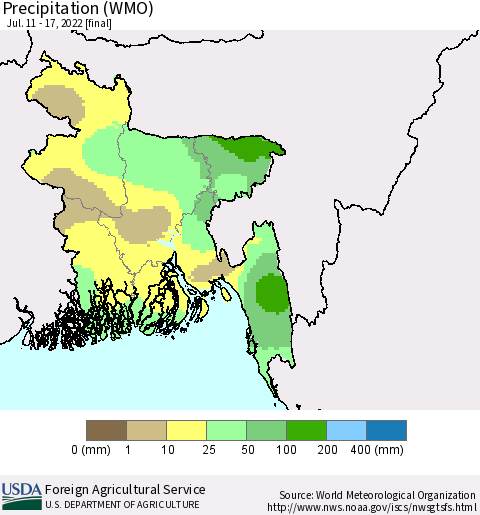 Bangladesh Precipitation (WMO) Thematic Map For 7/11/2022 - 7/17/2022