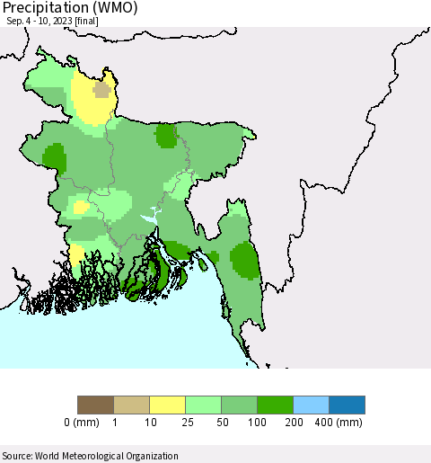 Bangladesh Precipitation (WMO) Thematic Map For 9/4/2023 - 9/10/2023