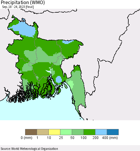 Bangladesh Precipitation (WMO) Thematic Map For 9/18/2023 - 9/24/2023