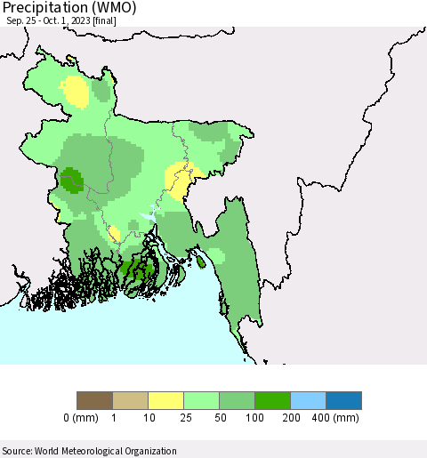 Bangladesh Precipitation (WMO) Thematic Map For 9/25/2023 - 10/1/2023