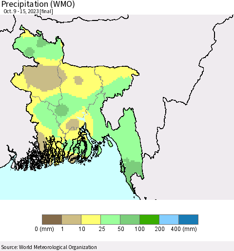 Bangladesh Precipitation (WMO) Thematic Map For 10/9/2023 - 10/15/2023