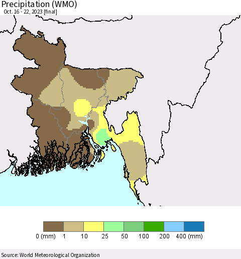 Bangladesh Precipitation (WMO) Thematic Map For 10/16/2023 - 10/22/2023