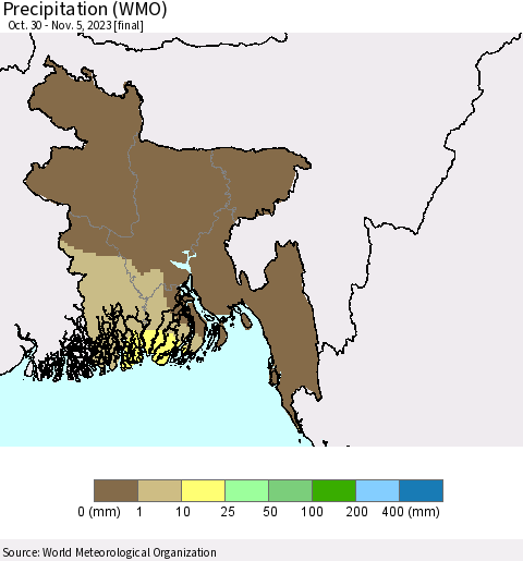 Bangladesh Precipitation (WMO) Thematic Map For 10/30/2023 - 11/5/2023