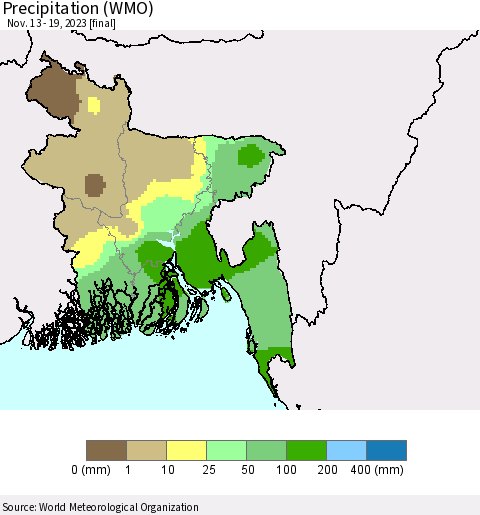 Bangladesh Precipitation (WMO) Thematic Map For 11/13/2023 - 11/19/2023