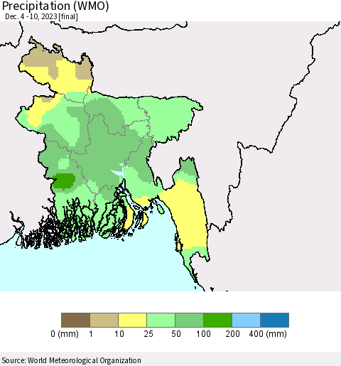 Bangladesh Precipitation (WMO) Thematic Map For 12/4/2023 - 12/10/2023