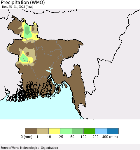 Bangladesh Precipitation (WMO) Thematic Map For 12/25/2023 - 12/31/2023