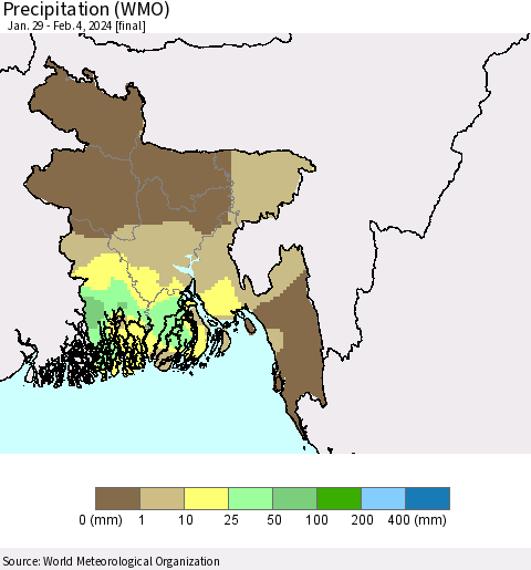 Bangladesh Precipitation (WMO) Thematic Map For 1/29/2024 - 2/4/2024