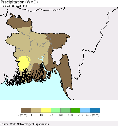 Bangladesh Precipitation (WMO) Thematic Map For 2/12/2024 - 2/18/2024