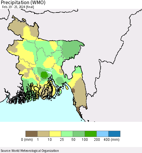 Bangladesh Precipitation (WMO) Thematic Map For 2/19/2024 - 2/25/2024