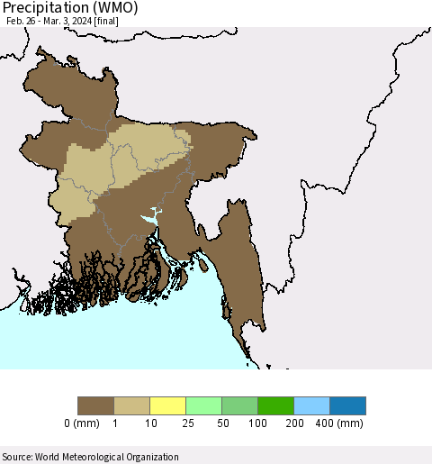 Bangladesh Precipitation (WMO) Thematic Map For 2/26/2024 - 3/3/2024