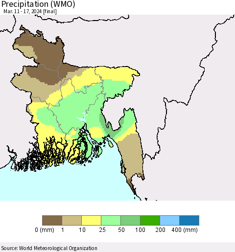 Bangladesh Precipitation (WMO) Thematic Map For 3/11/2024 - 3/17/2024