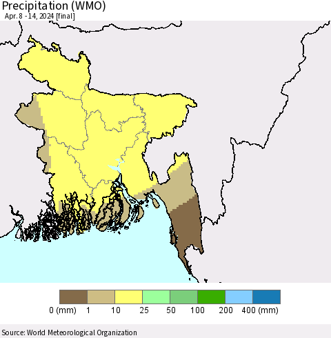 Bangladesh Precipitation (WMO) Thematic Map For 4/8/2024 - 4/14/2024
