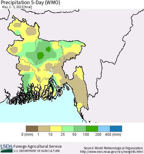Bangladesh Precipitation 5-Day (WMO) Thematic Map For 5/1/2023 - 5/5/2023