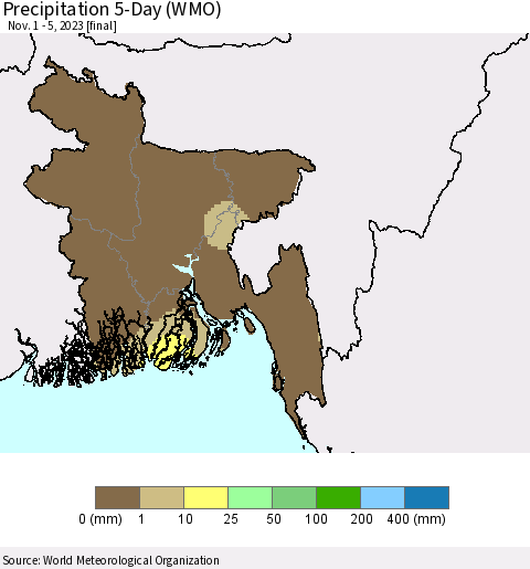 Bangladesh Precipitation 5-Day (WMO) Thematic Map For 11/1/2023 - 11/5/2023