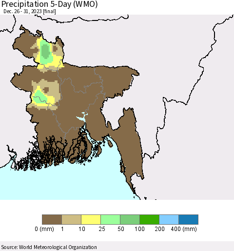Bangladesh Precipitation 5-Day (WMO) Thematic Map For 12/26/2023 - 12/31/2023