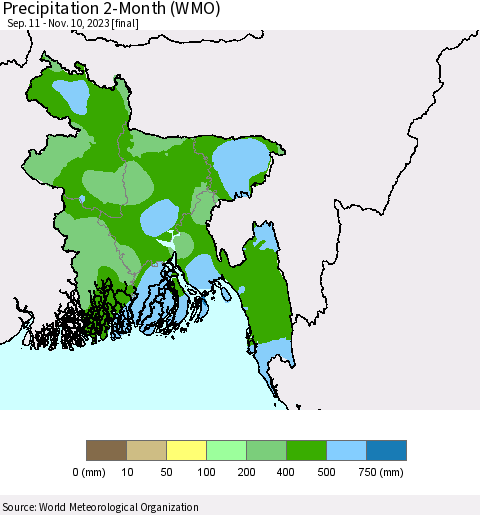 Bangladesh Precipitation 2-Month (WMO) Thematic Map For 9/11/2023 - 11/10/2023