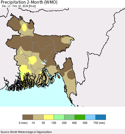 Bangladesh Precipitation 2-Month (WMO) Thematic Map For 12/11/2023 - 2/10/2024