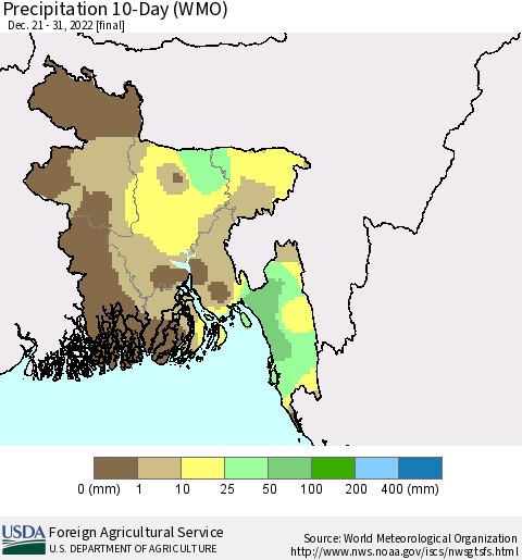 Bangladesh Precipitation 10-Day (WMO) Thematic Map For 12/21/2022 - 12/31/2022