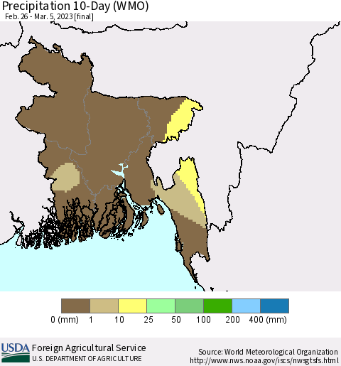 Bangladesh Precipitation 10-Day (WMO) Thematic Map For 2/26/2023 - 3/5/2023