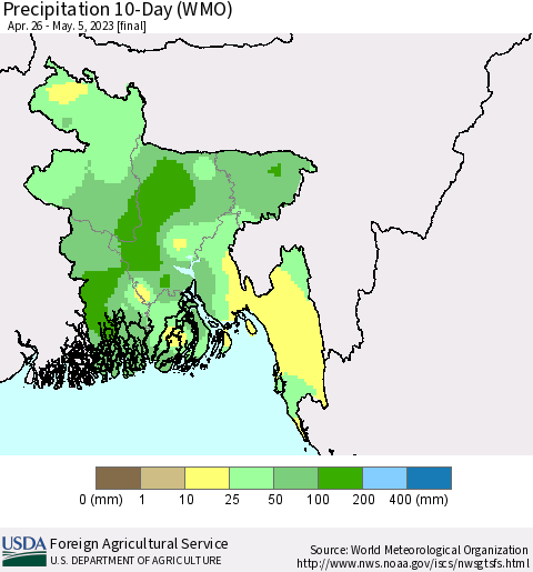 Bangladesh Precipitation 10-Day (WMO) Thematic Map For 4/26/2023 - 5/5/2023